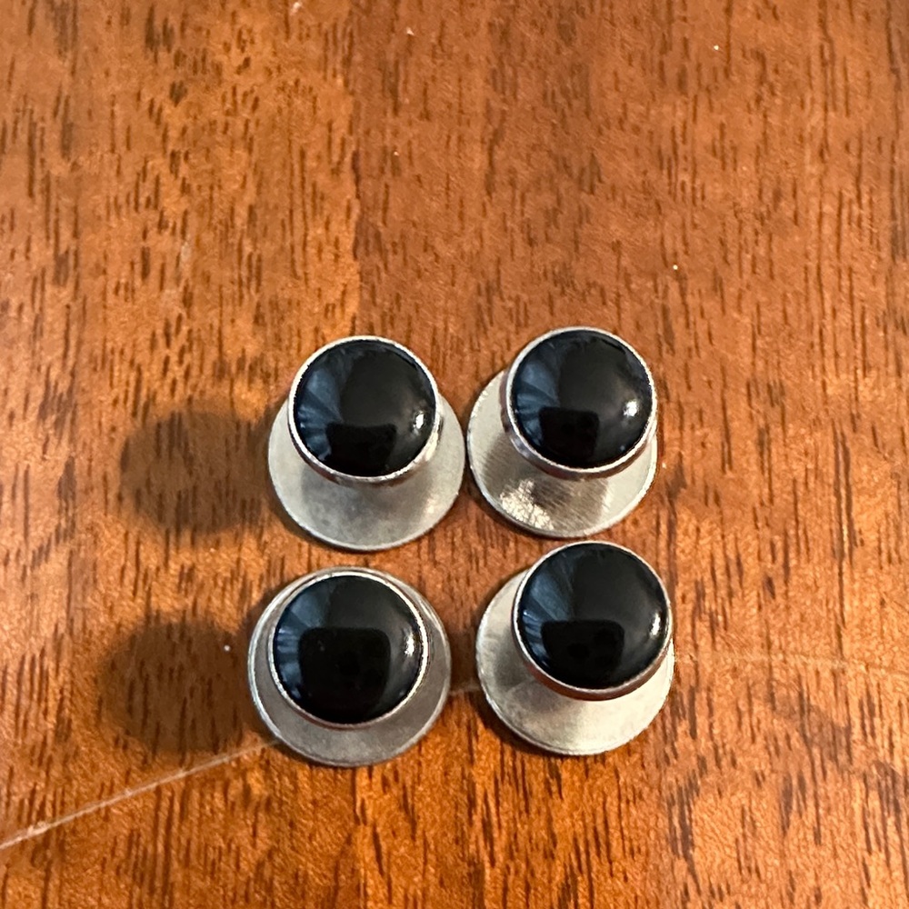 Four Silver Tone‎ & Black Enamel Painted Tuxedo Stud Set